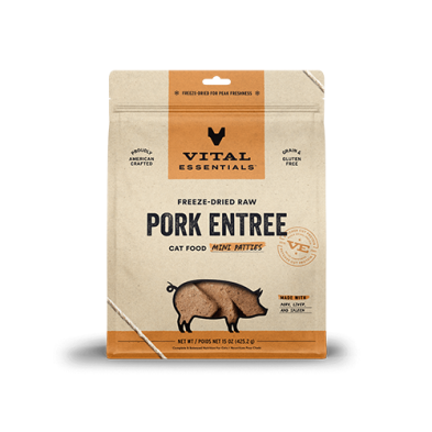 VITAL ESSENTIALS FREEZE-DRIED RAW PORK ENTREE MINI PATTIES CAT FOOD 15OZ