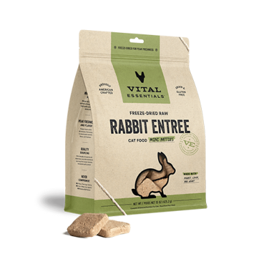 VITAL ESSENTIALS FREEZE-DRIED RAW RABBIT ENTREE MINI PATTIES CAT FOOD 15OZ