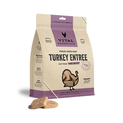 VITAL ESSENTIALS FREEZE-DRIED RAW TURKEY ENTREE MINI PATTIES CAT FOOD 15OZ