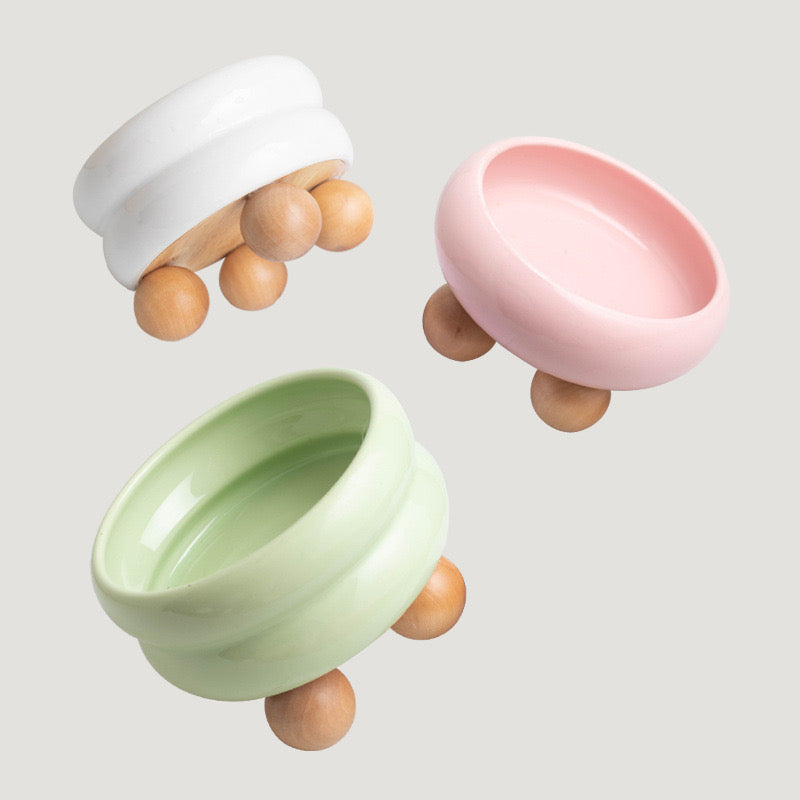 Puff Donut Cat Bowl With Wooden Stand