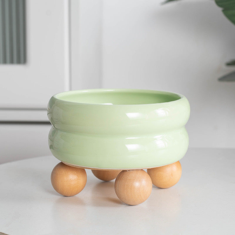 Puff Donut Cat Bowl With Wooden Stand