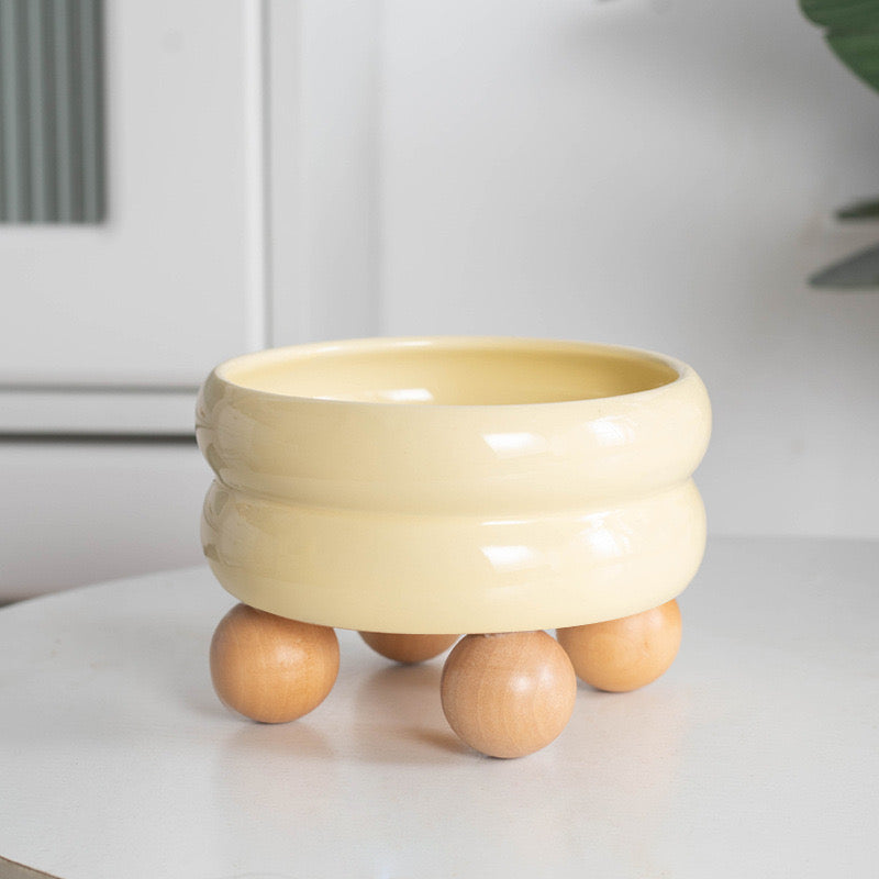 Puff Donut Cat Bowl With Wooden Stand