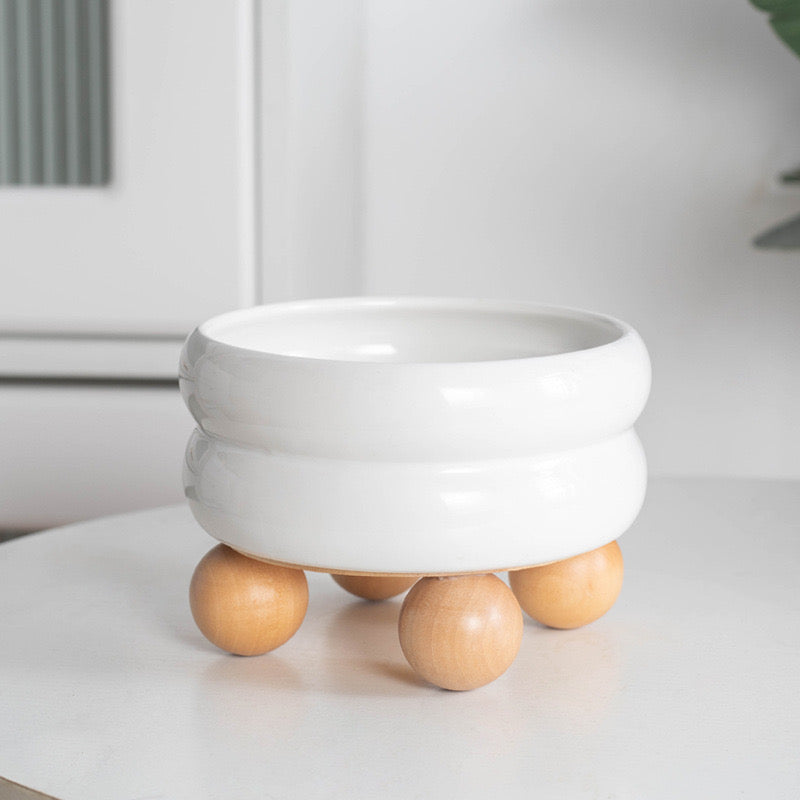 Puff Donut Cat Bowl With Wooden Stand