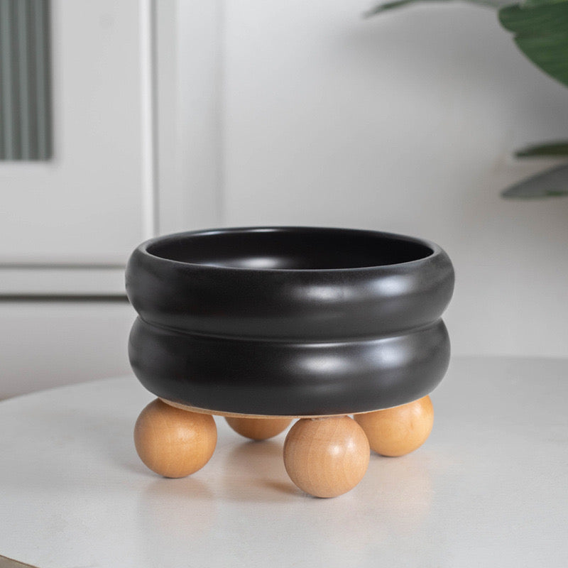 Puff Donut Cat Bowl With Wooden Stand