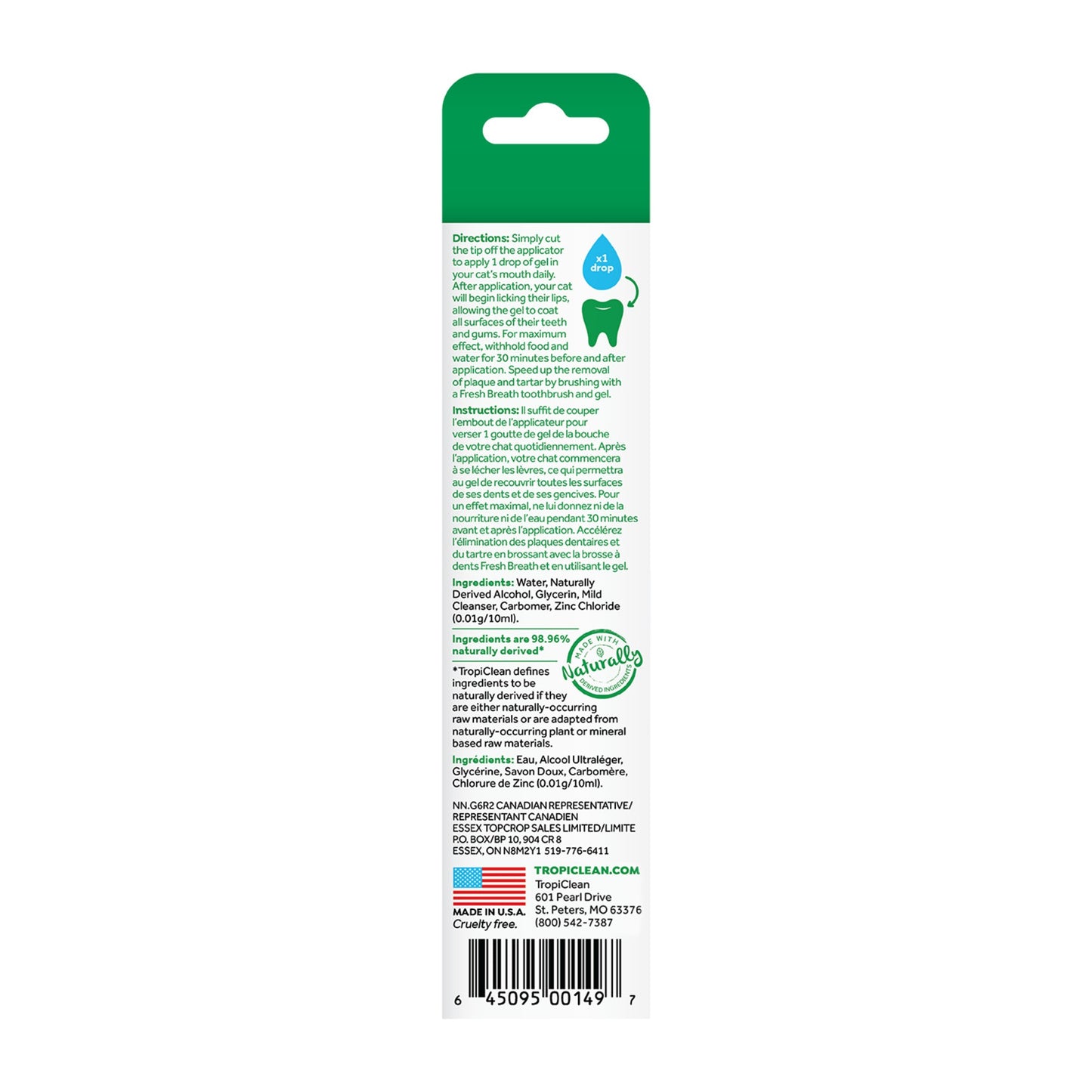 Tropiclean Fresh Breath Clean Teeth Oral Care Gel Cat 2oz